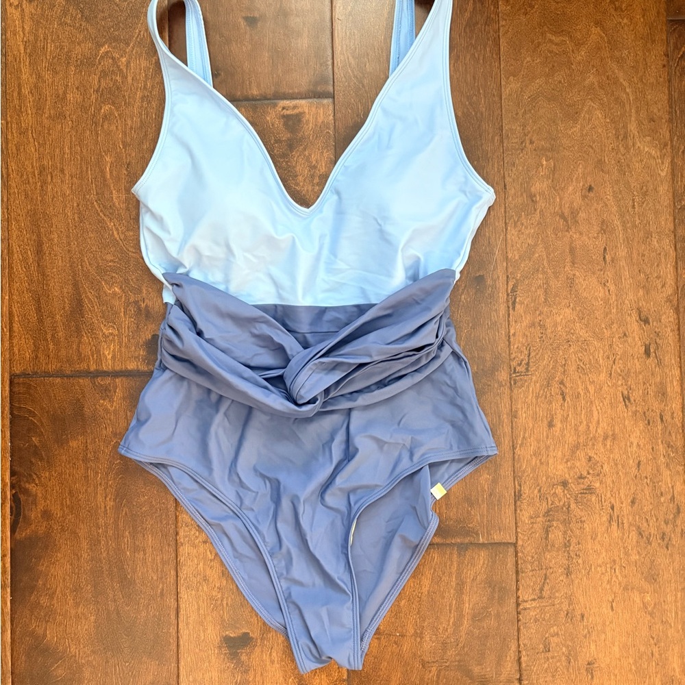 summersalt Two-Tone Light Blue and Dusty Blue One-Piece Swimsuit